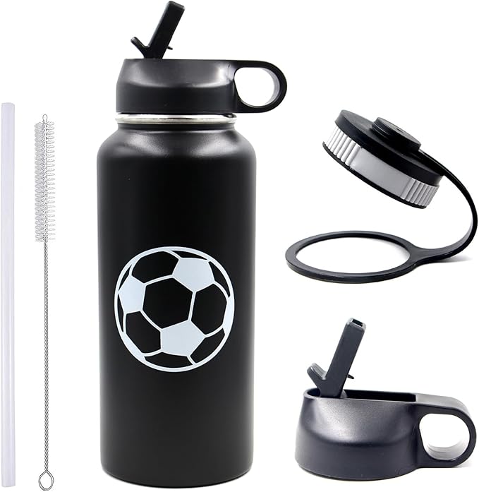 32oz Black Powder Coated Double Walled Stainless Steel Waterbottle